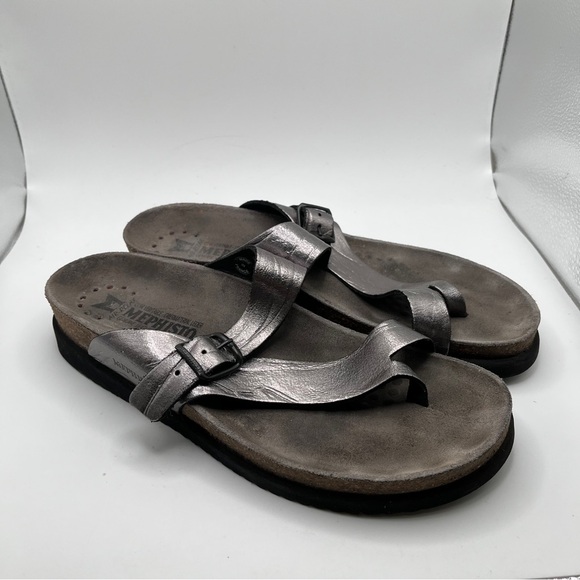 Mephisto Shoes - Mephisto Women's Helen Silver Metallic Thong Sandals Size 39 US 8.5